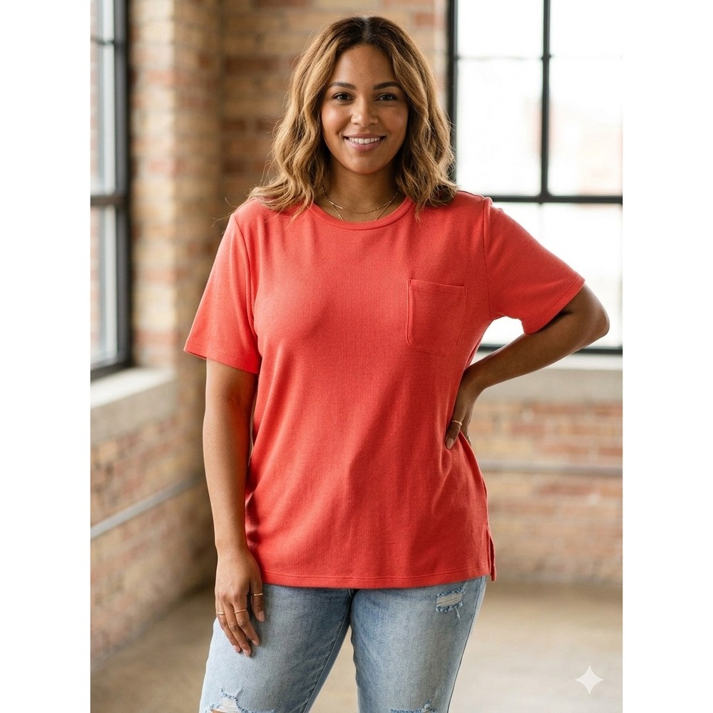 Banana Republic Womens Coral Orange Short Sleeve Pocket Tee Shirt Size L